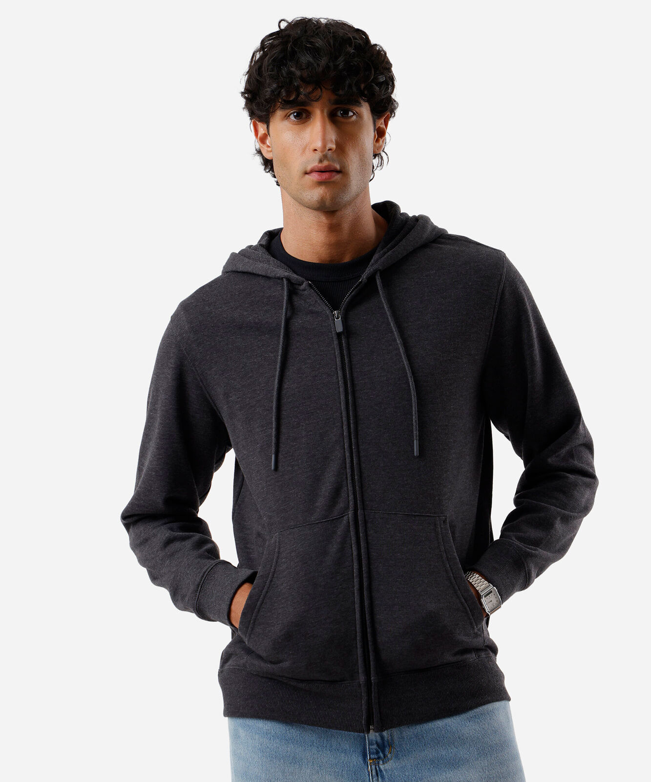 blusão básico masculino de moletom com capuz cinza