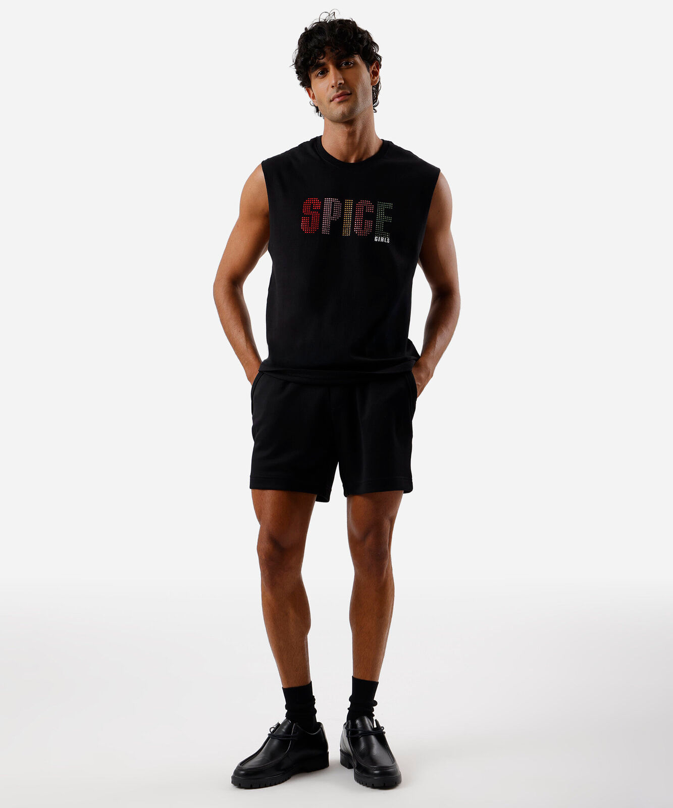 regata machão masculina de algodão spice girls com brilhos preta