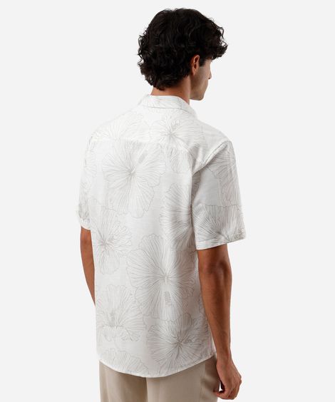camisa masculina com viscose floral off white