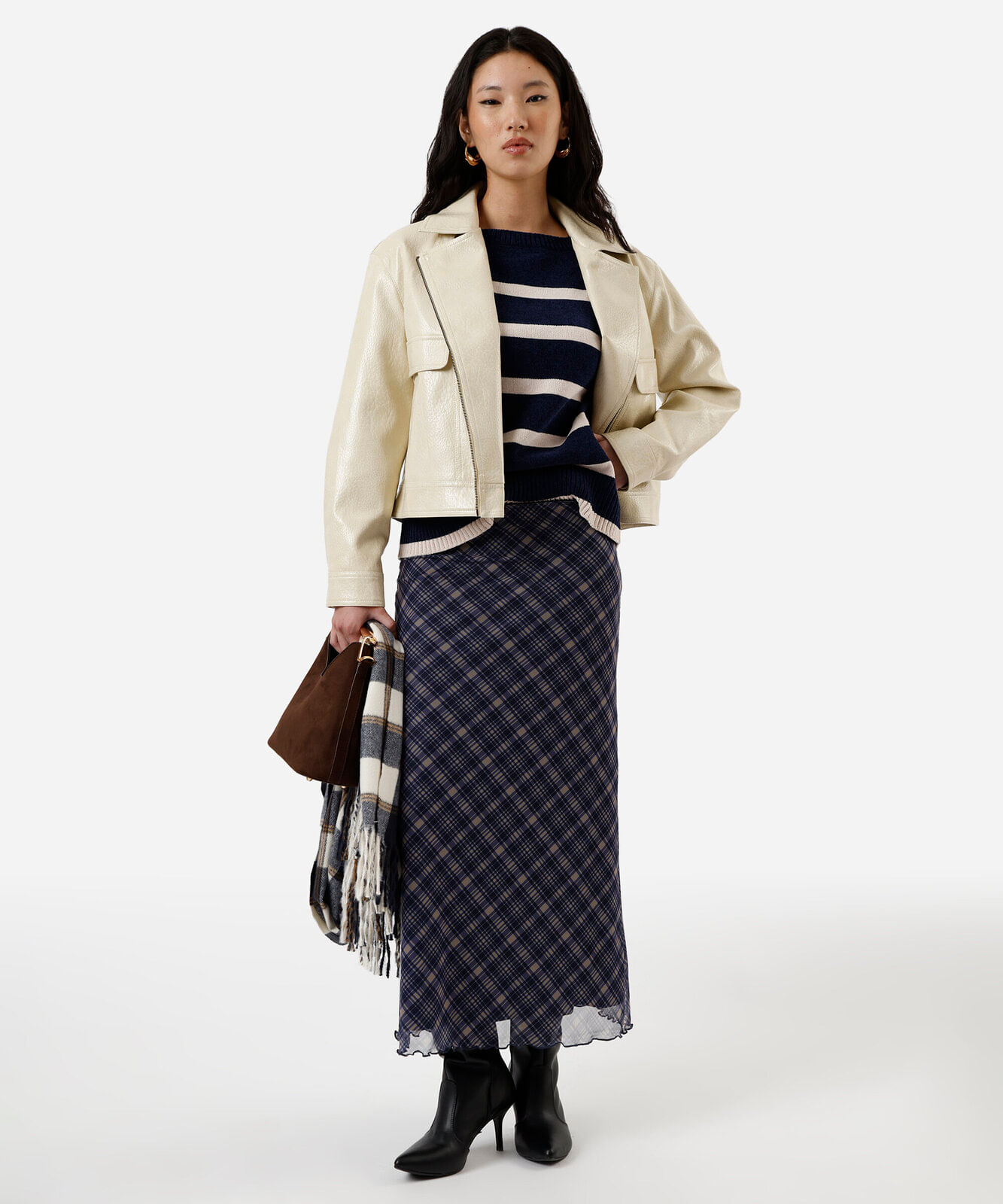 saia midi feminina de tule xadrez azul