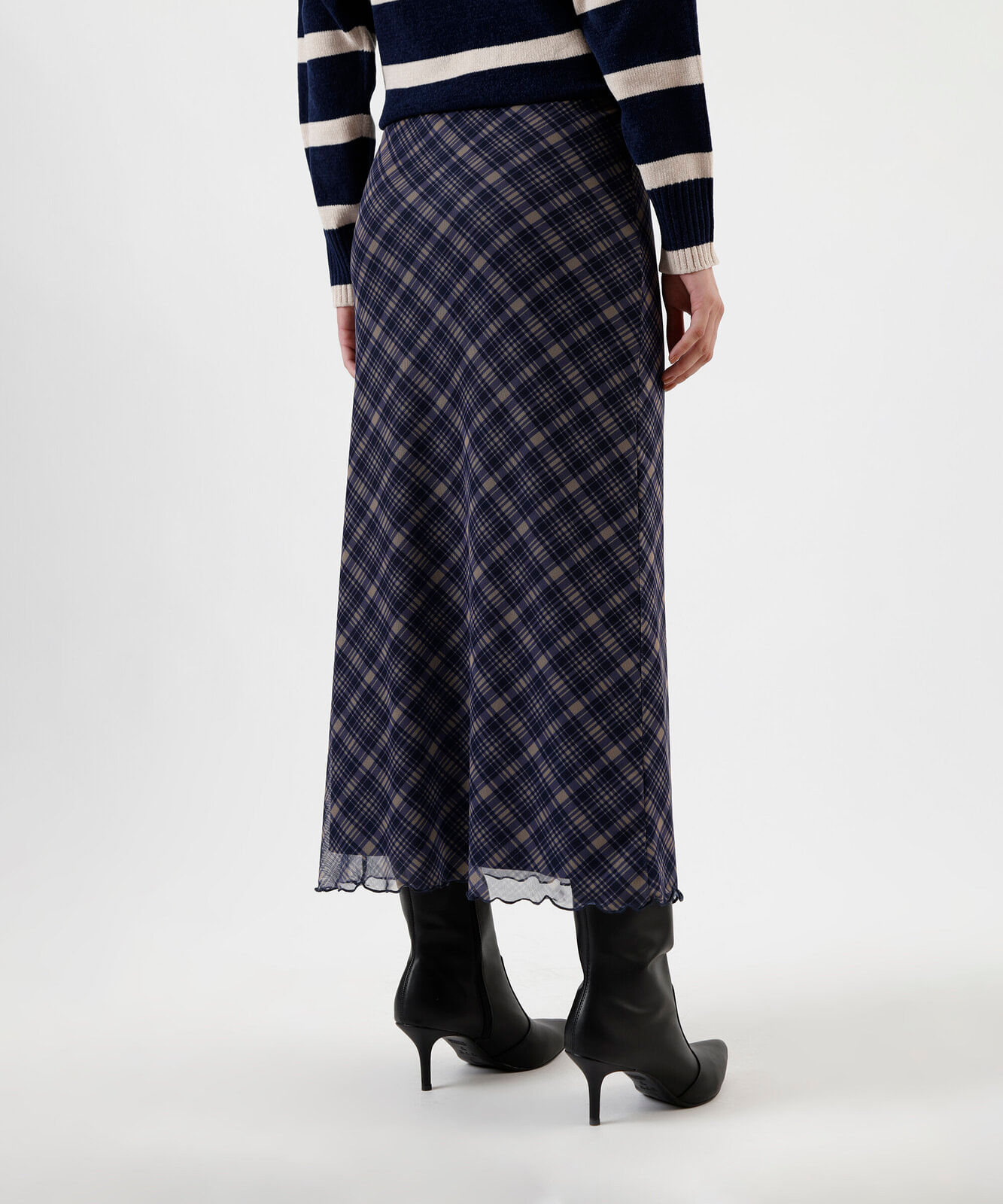 saia midi feminina de tule xadrez azul