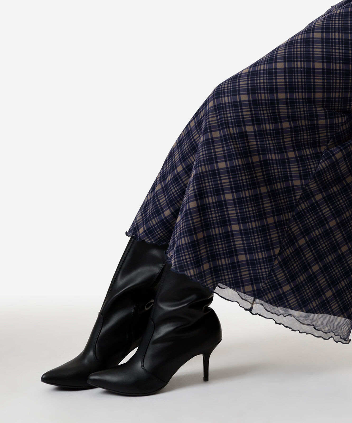 saia midi feminina de tule xadrez azul