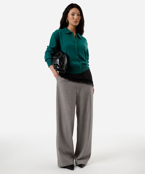 calça reta feminina de alfaiataria com cinto cinza