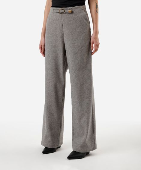 calça reta feminina de alfaiataria com cinto cinza