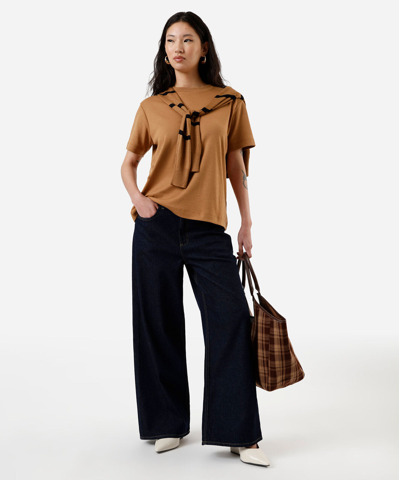 calça wide leg feminina jeans cropped azul