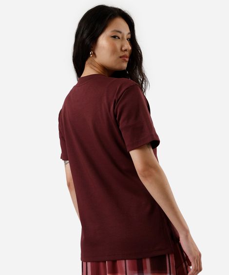 camiseta básica feminina de algodão peruano oversized com fendas vinho