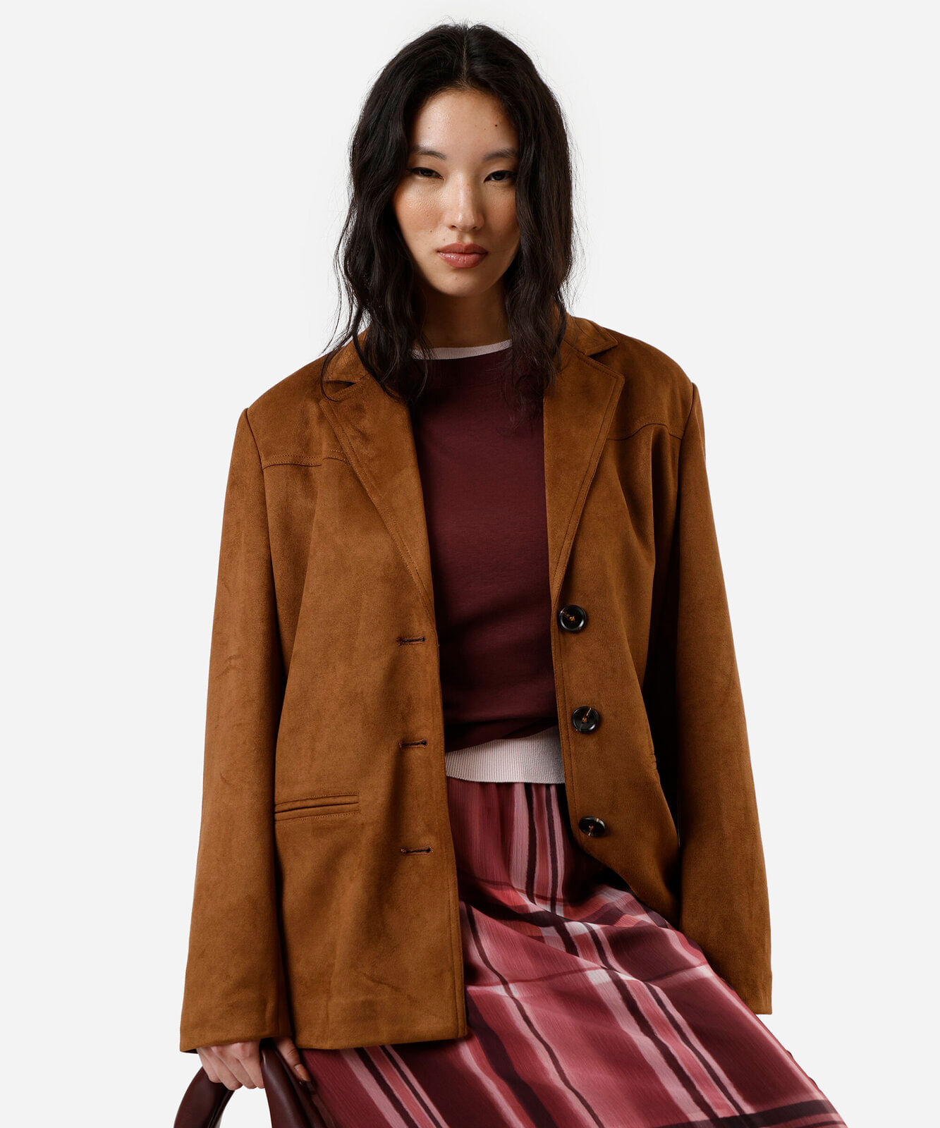 camiseta básica feminina de algodão peruano oversized com fendas vinho