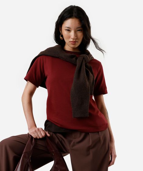camiseta classic feminina de algodão peruano interlock vinho