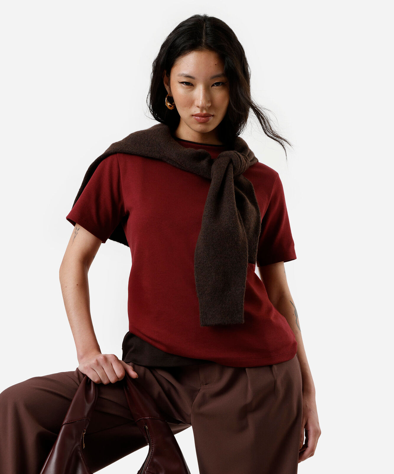 camiseta classic feminina de algodão peruano interlock vinho