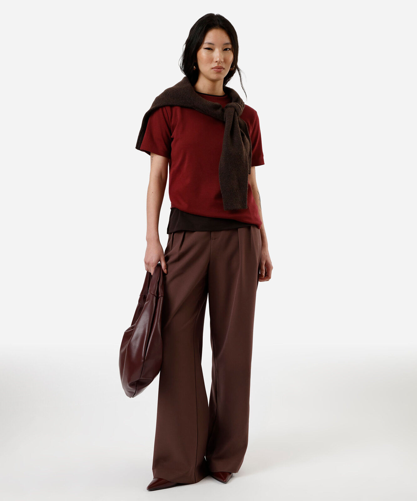 camiseta classic feminina de algodão peruano interlock vinho