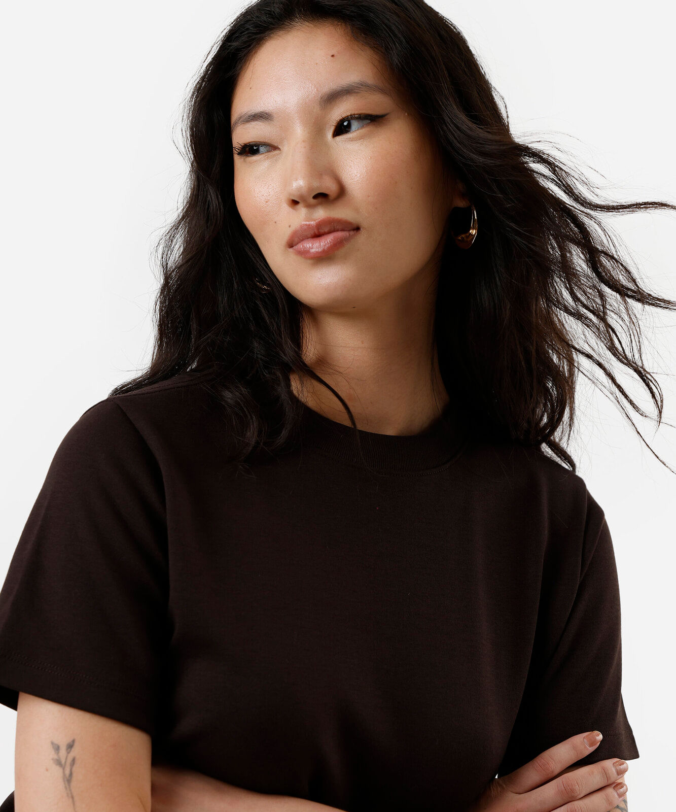 camiseta classic feminina de algodão peruano interlock marrom