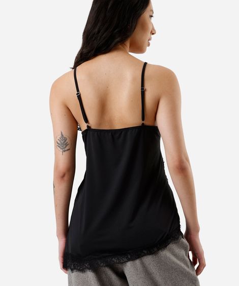 Blusa assimétrica feminina com renda preta