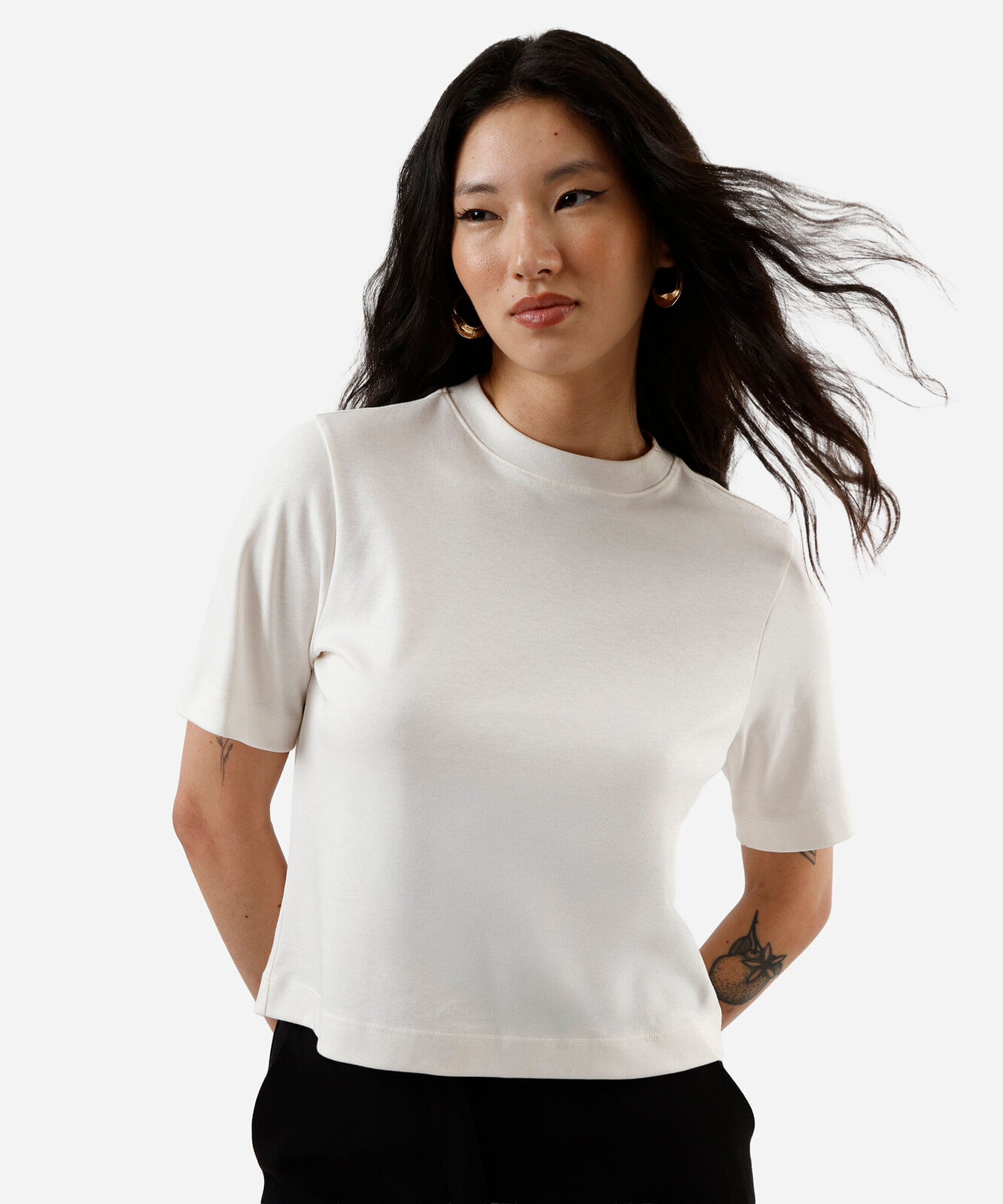 camiseta boxer feminina de algodão peruano interlock off white