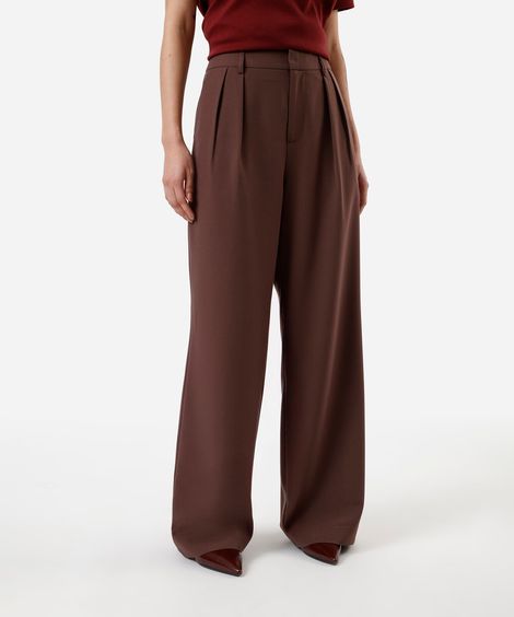 calça baggy feminina de alfaiataria marrom