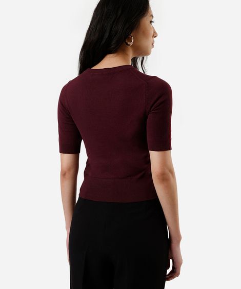 blusa cropped feminina de tricot manga curta vinho