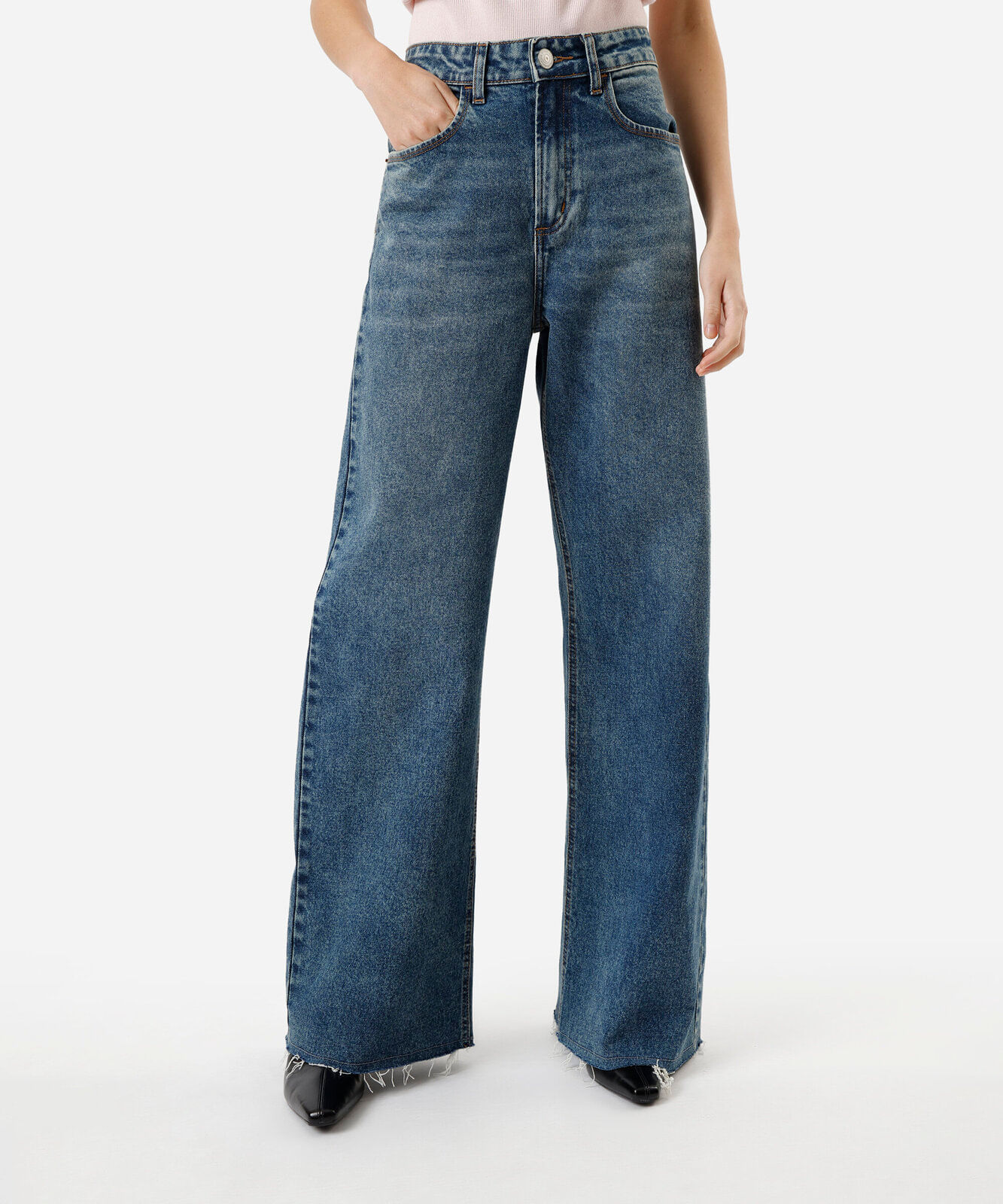 calça wide leg feminina jeans azul