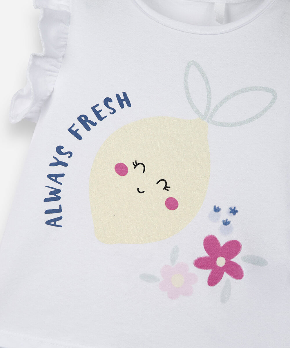 blusa infantil de algodão estampada off white