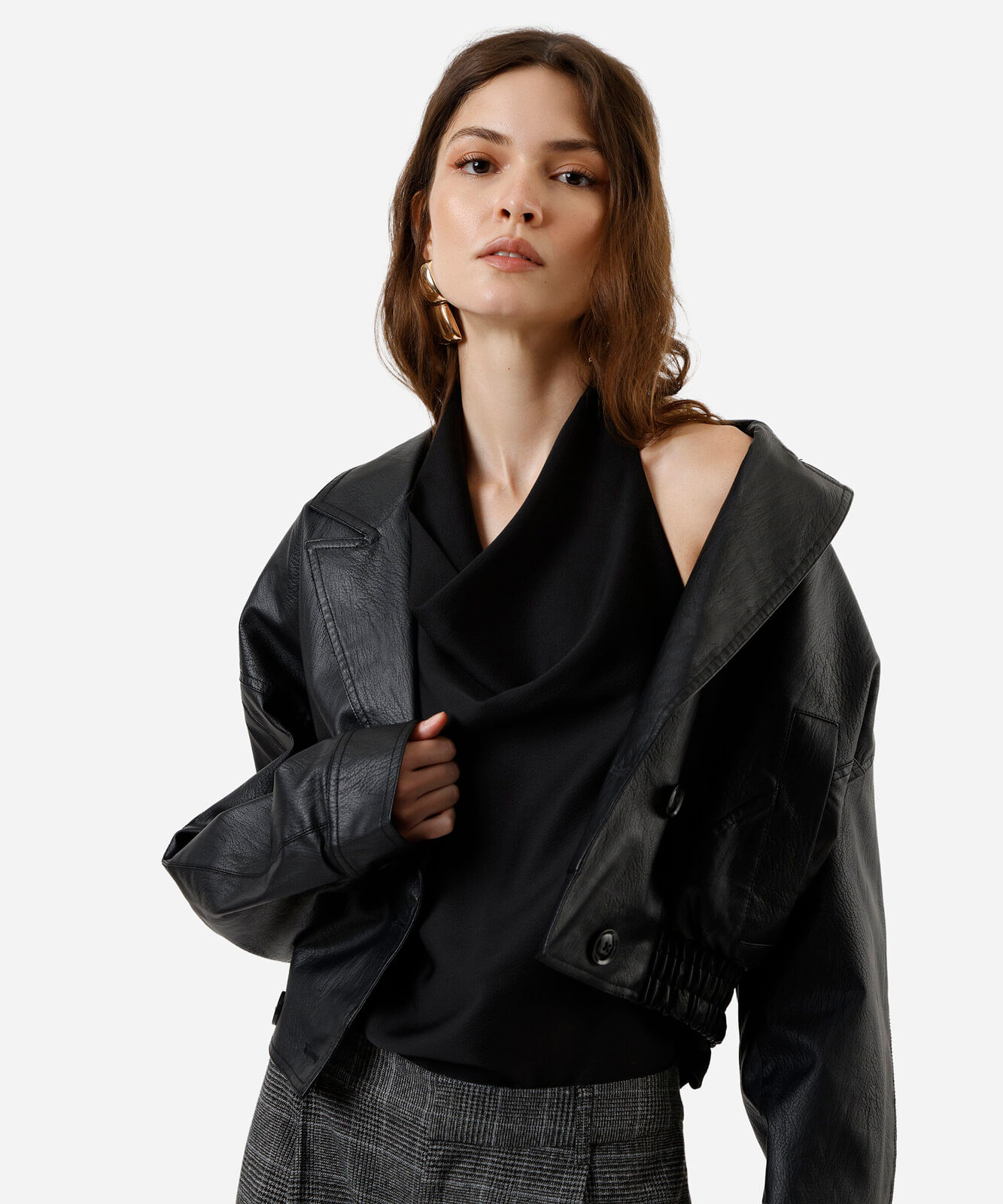 blusa frente única feminina de poliamida preta