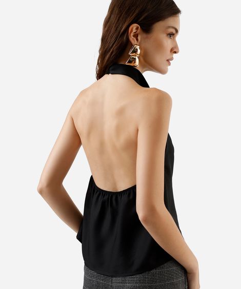 blusa frente única feminina de poliamida preta