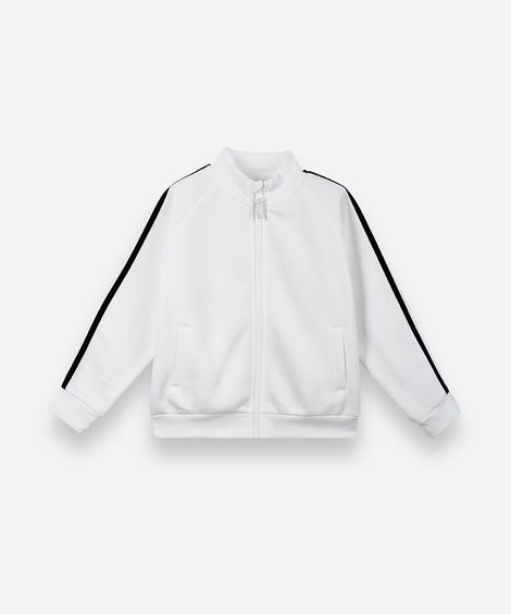 jaqueta infantil de moletom com listra off white