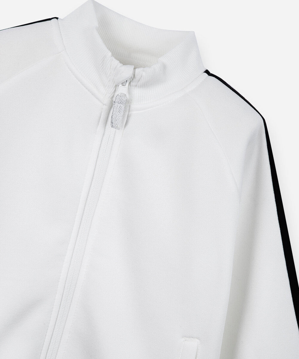 jaqueta infantil de moletom com listra off white