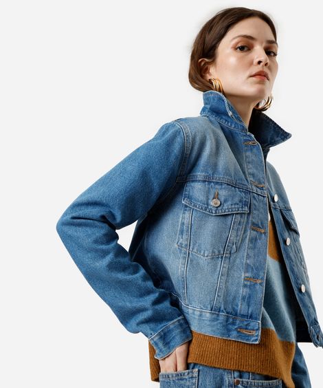 jaqueta cropped feminina jeans azul