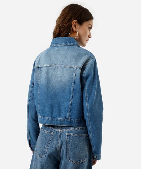 jaqueta cropped feminina jeans azul