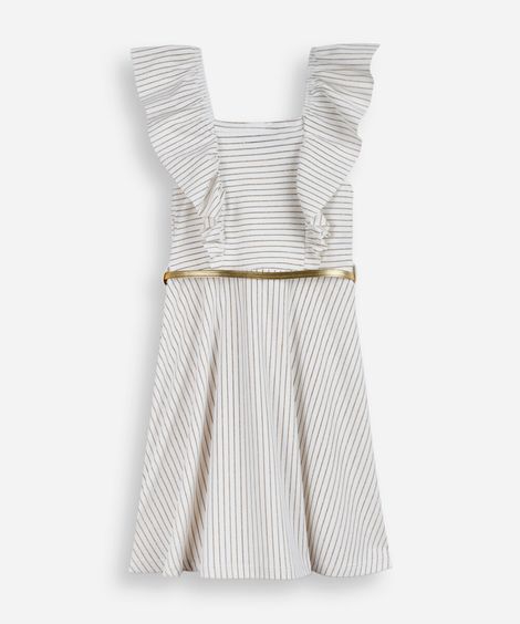 vestido infantil listrado com cinto off white