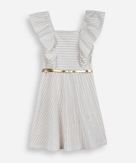 vestido infantil listrado com cinto off white