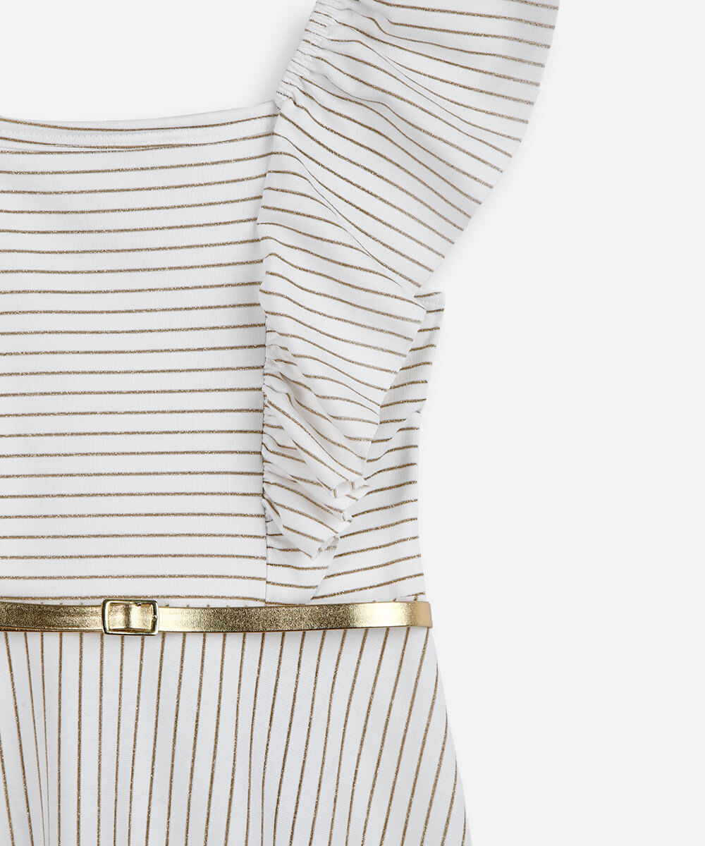 vestido infantil listrado com cinto off white