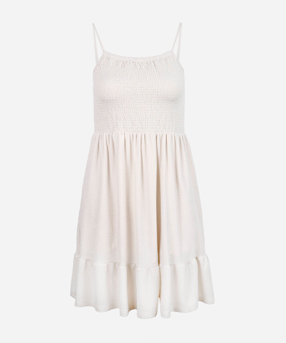 vestido alça fina juvenil com lurex bege