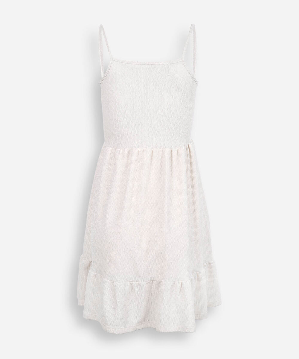 vestido alça fina juvenil com lurex bege