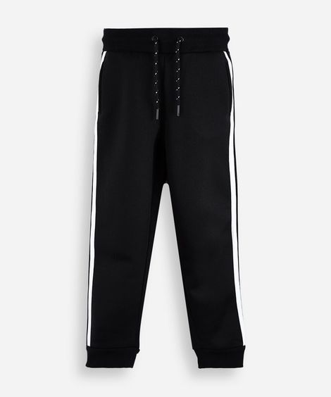calça jogger infantil de moletom listra lateral preta