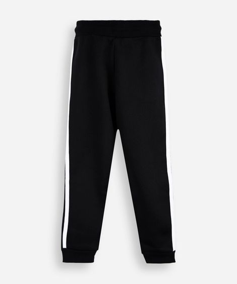 calça jogger infantil de moletom listra lateral preta