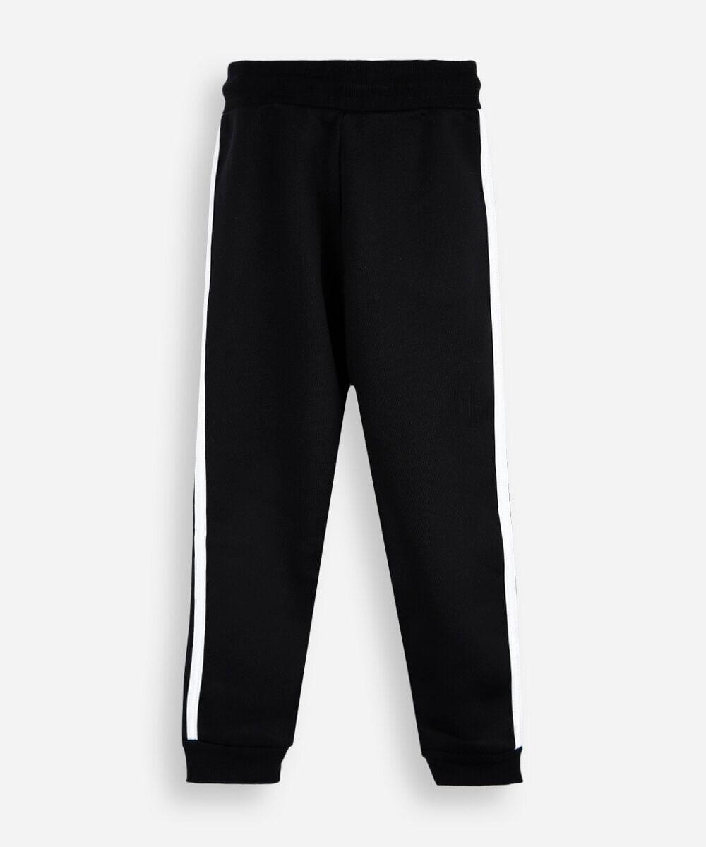 calça jogger infantil de moletom listra lateral preta