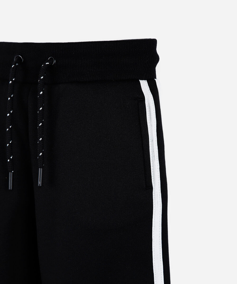 calça jogger infantil de moletom listra lateral preta