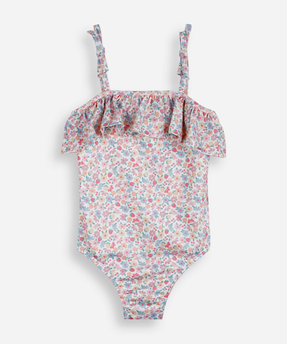 maiô infantil com laços floral colorido