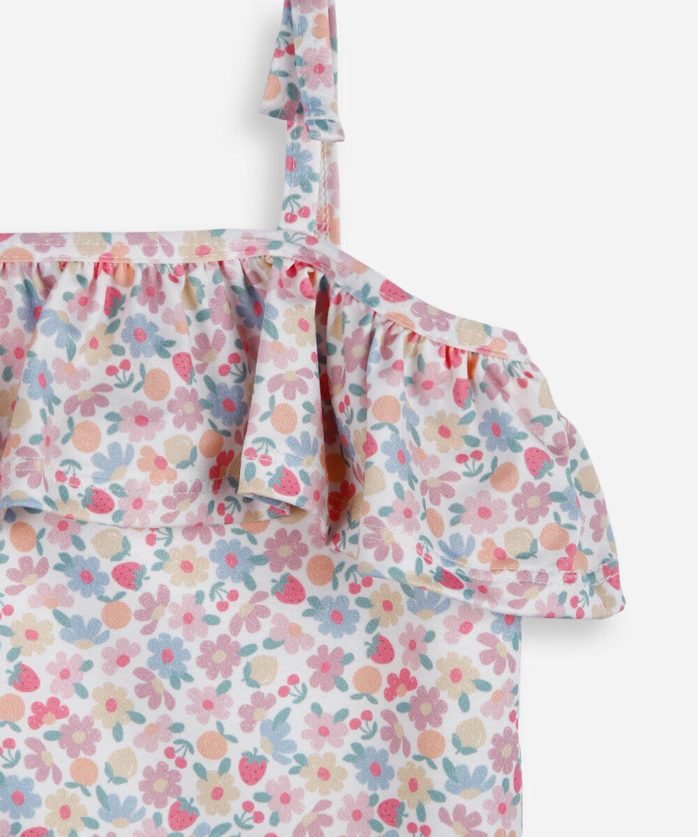 maiô infantil com laços floral colorido