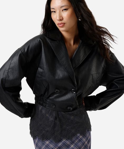 jaqueta biker feminina de poliuretano preta