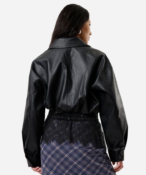 jaqueta biker feminina de poliuretano preta