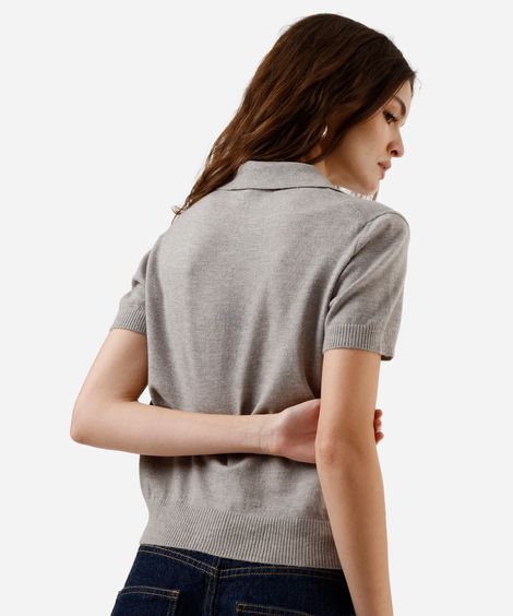 camisa feminina de tricot xadrez argyle cinza