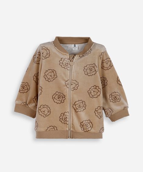 casaco infantil de plush leão bege