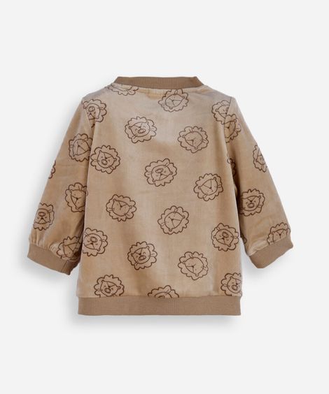 casaco infantil de plush leão bege