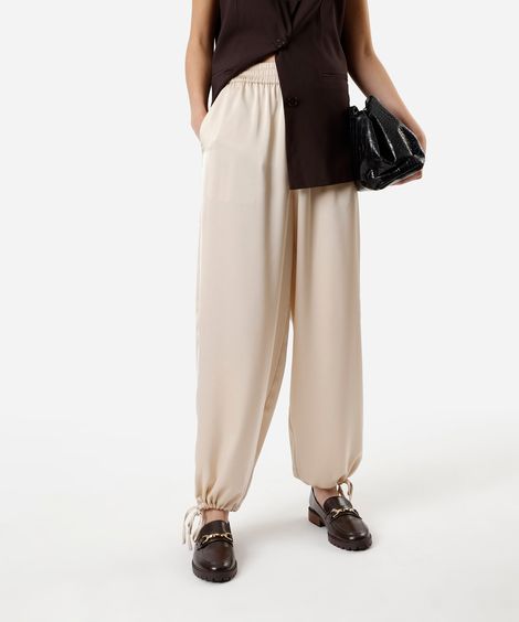 calça aladim feminina com amarração acetinada bege