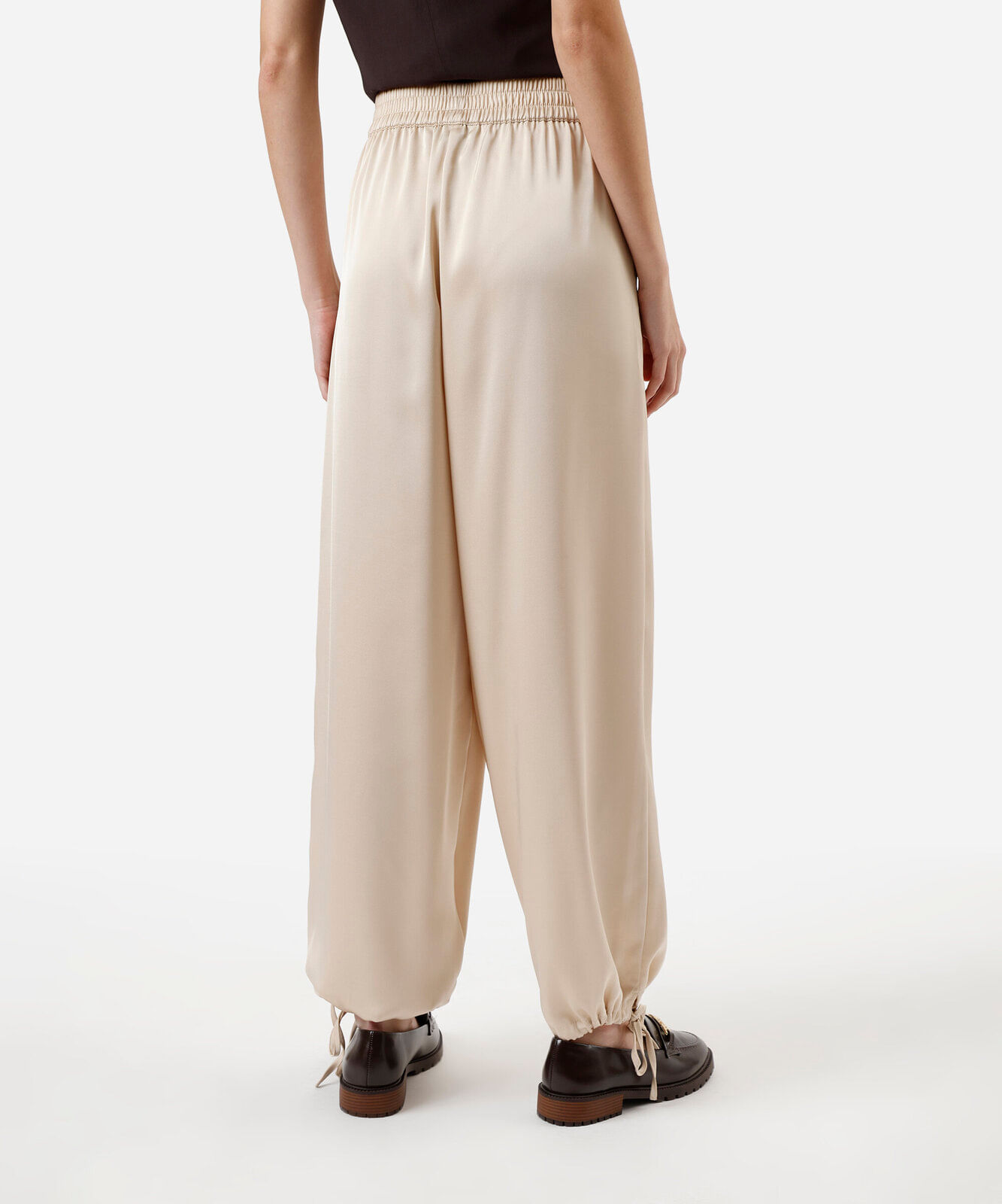 calça aladim feminina com amarração acetinada bege