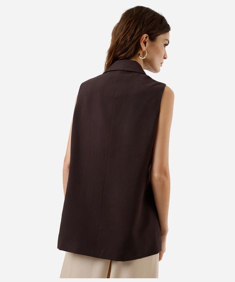 colete feminino de alfaiataria alongado com viscose marrom