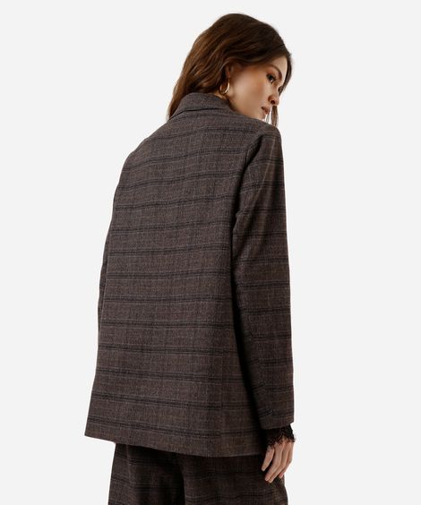 blazer de alfaiataria feminino  xadrez oversized marrom