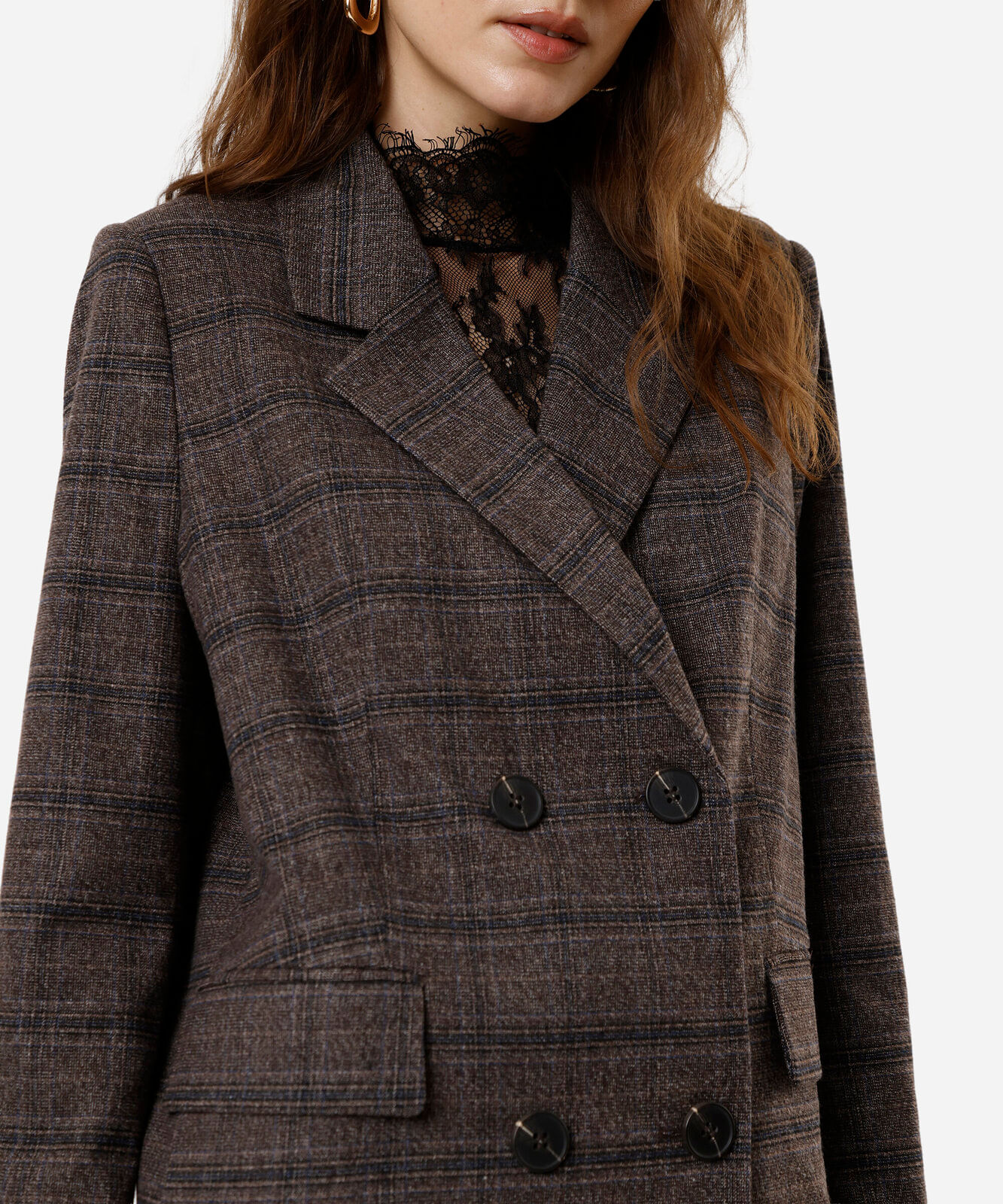 blazer de alfaiataria feminino  xadrez oversized marrom