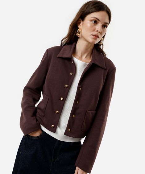 jaqueta feminina com bolsos marrom