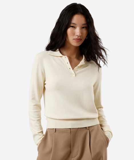 polo básica feminina de tricot manga longa amarela